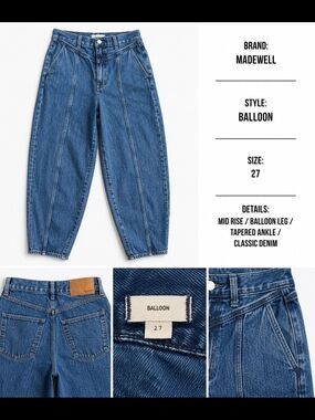 Madewell Balloon Jeans Size 27 High Rise Barrel Leg Denim